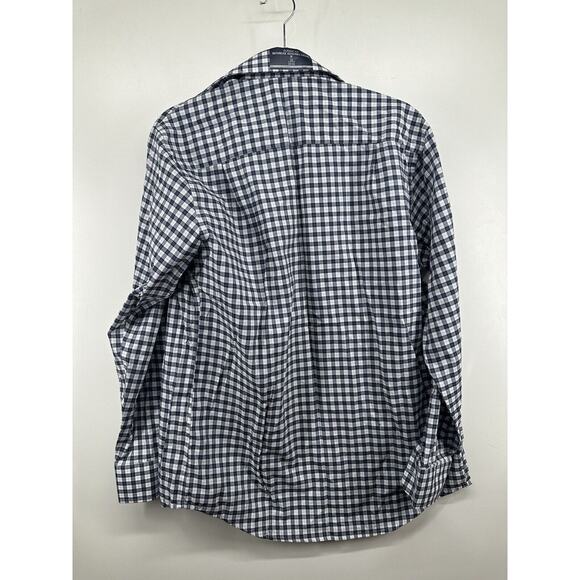 Nautica Dark Blue Plaid Stretch Button Up Dress Shirt Mens 15 32/33 M Adj Collar - Picture 4 of 8